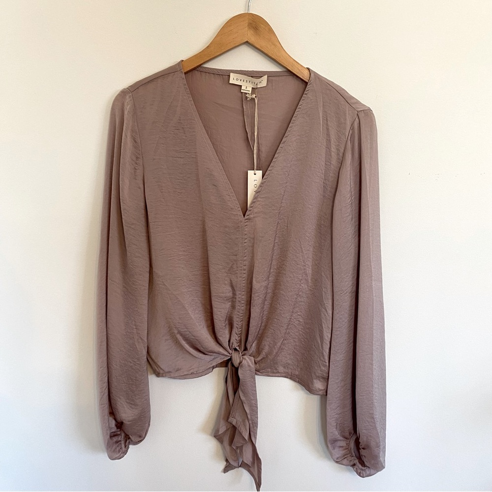 Love Stitch mauve blouse with tie front